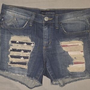 Rock & Republic Blue Jean Shorts with Flag Detail